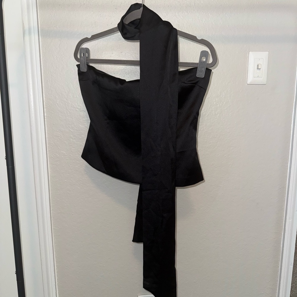 Zara Black Satin Top with scarf attachment